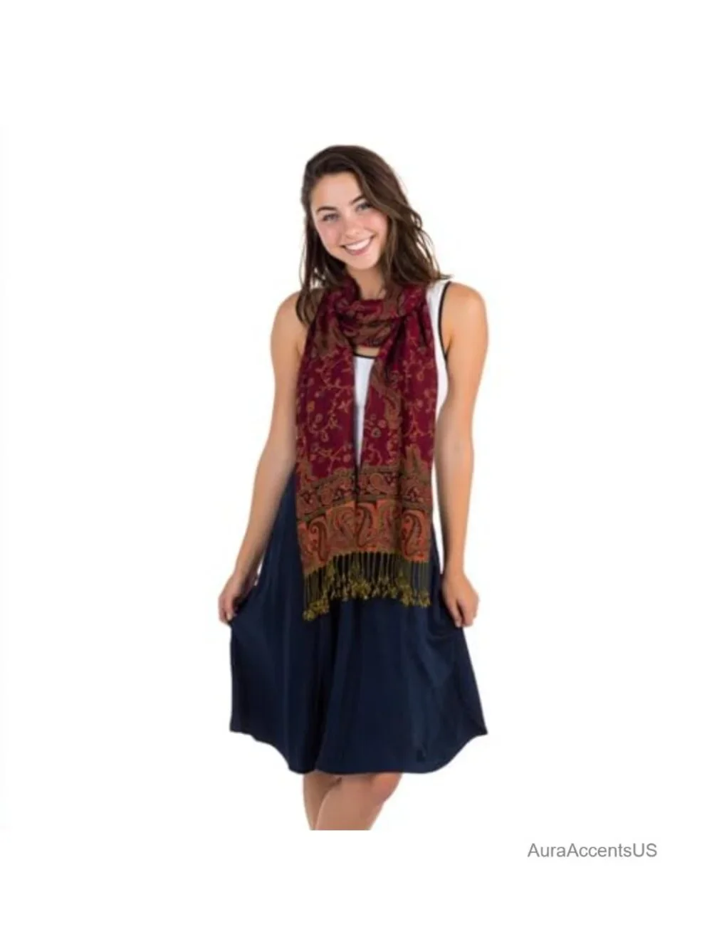 Viscose Acrylic Reversible Paisley Wrap Shawl Scarf for Women